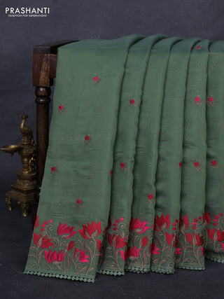 Sap Green Mul Chanderi Saree - Embroidery