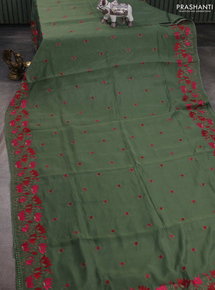 Sap Green Mul Chanderi Saree - Embroidery