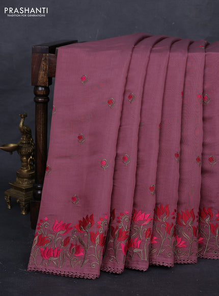 Mauve Pink Mul Chanderi Saree - Embroidery