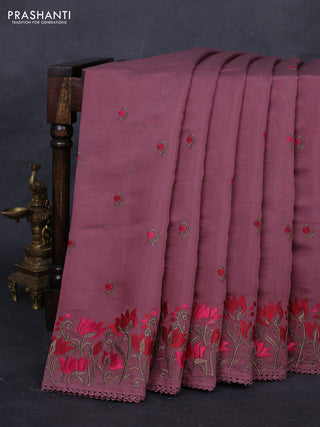 Mauve Pink Mul Chanderi Saree - Embroidery