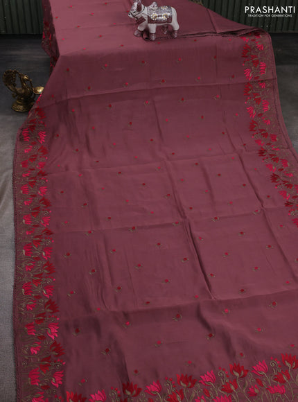 Mauve Pink Mul Chanderi Saree - Embroidery