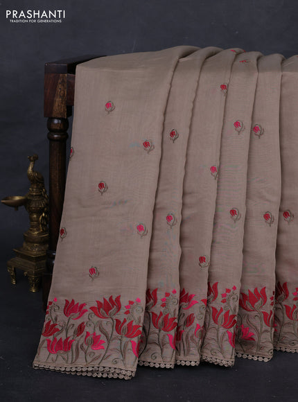 Beige Mul Chanderi Saree - Embroidery