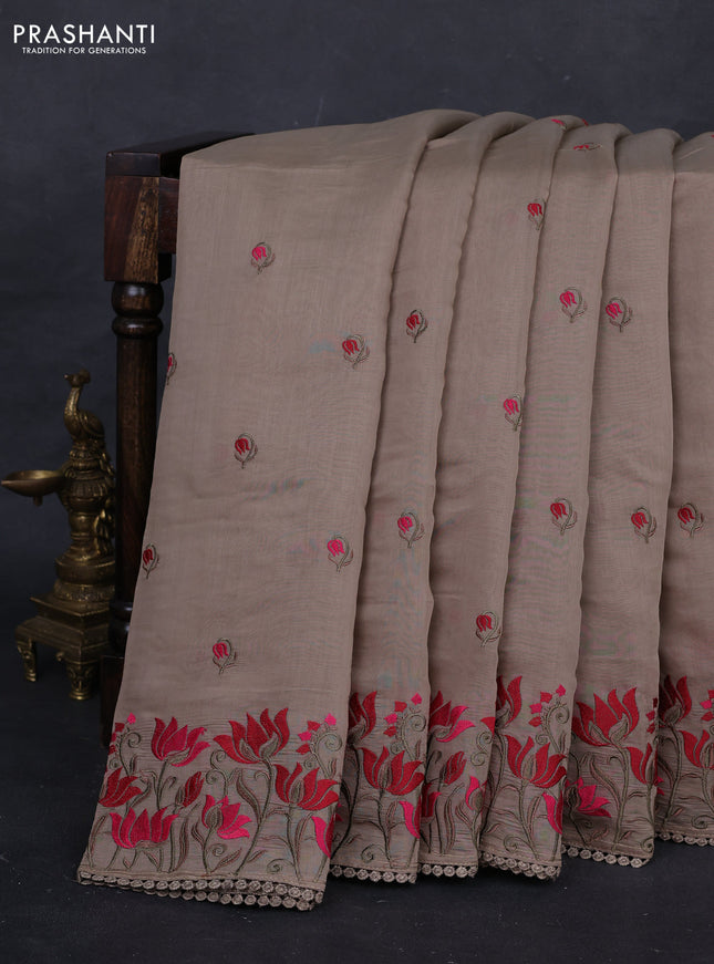 Beige Mul Chanderi Saree - Embroidery