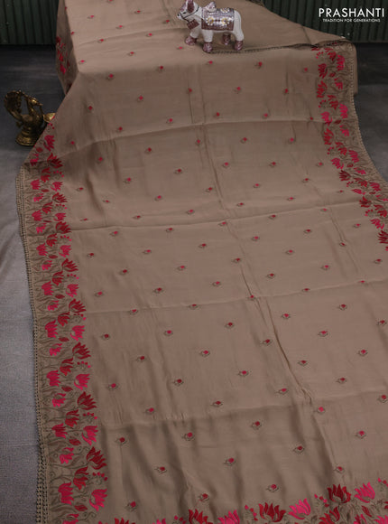 Beige Mul Chanderi Saree - Embroidery