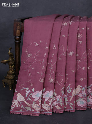 Peach    Mul Chanderi Saree - Embroidery