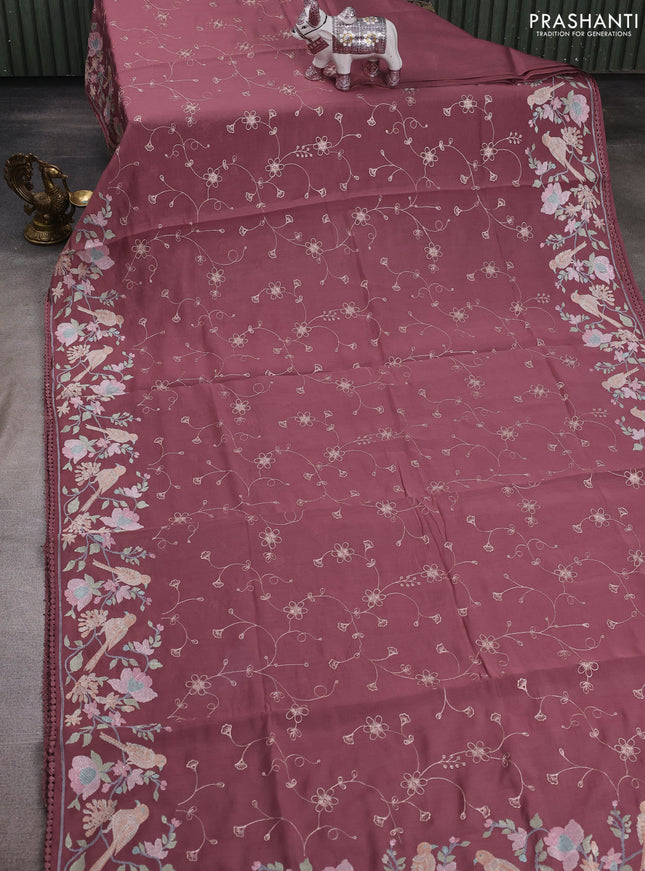 Peach    Mul Chanderi Saree - Embroidery