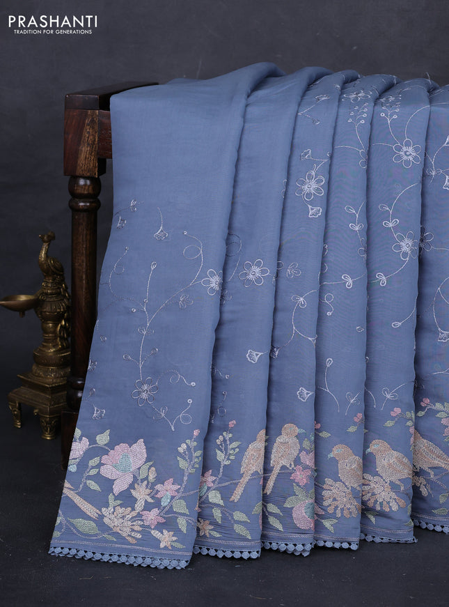 Grey Mul Chanderi Saree - Embroidery