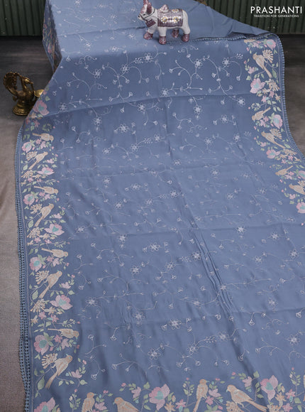 Grey Mul Chanderi Saree - Embroidery