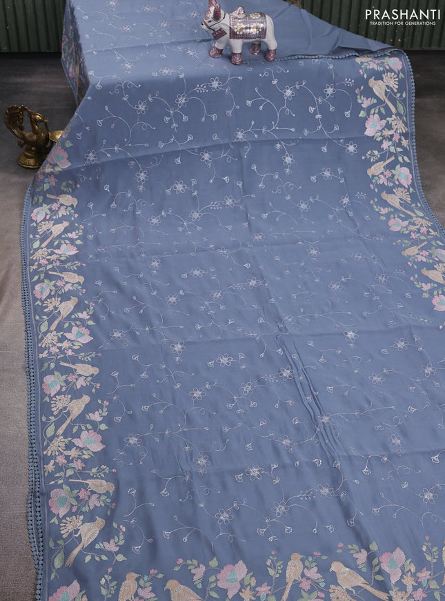 Grey Mul Chanderi Saree - Embroidery