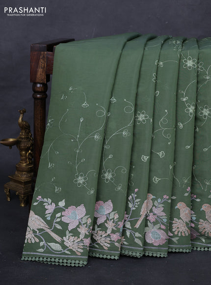 Green Mul Chanderi Saree - Embroidery