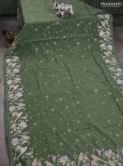 Green Mul Chanderi Saree - Embroidery