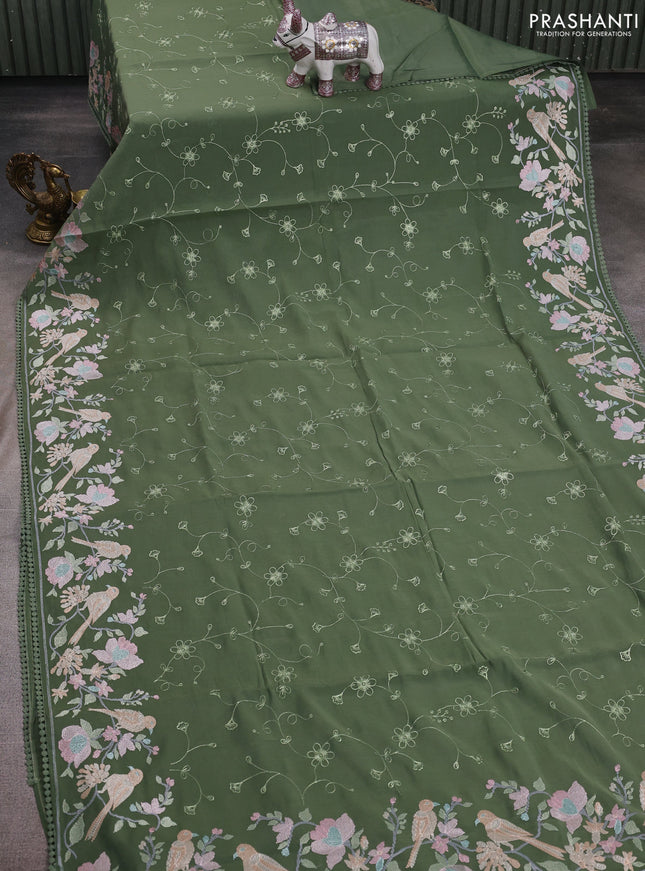 Green Mul Chanderi Saree - Embroidery