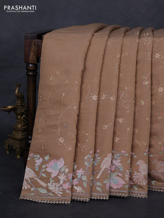 Beige Mul Chanderi Saree - Embroidery