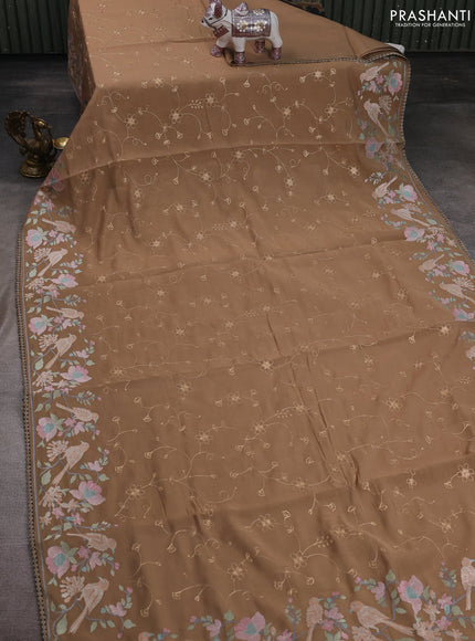 Beige Mul Chanderi Saree - Embroidery