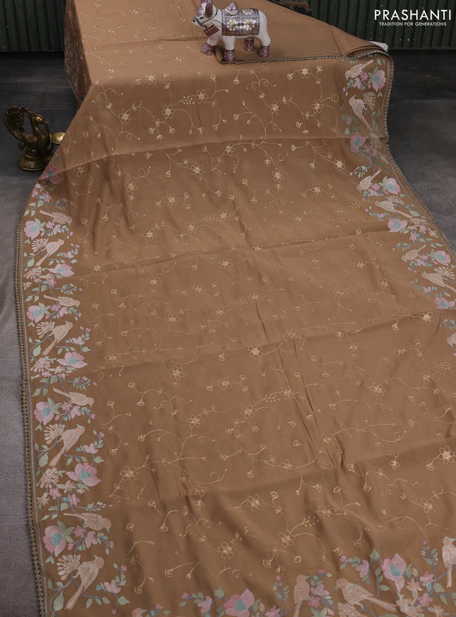 Beige Mul Chanderi Saree - Embroidery