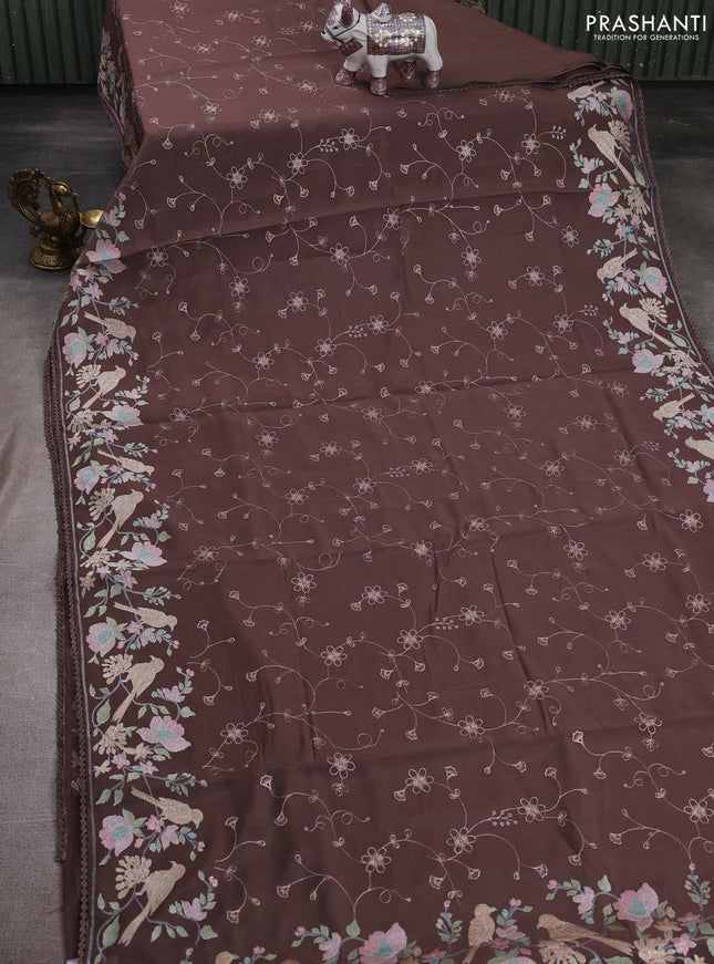 Brown Mul Chanderi Saree - Embroidery