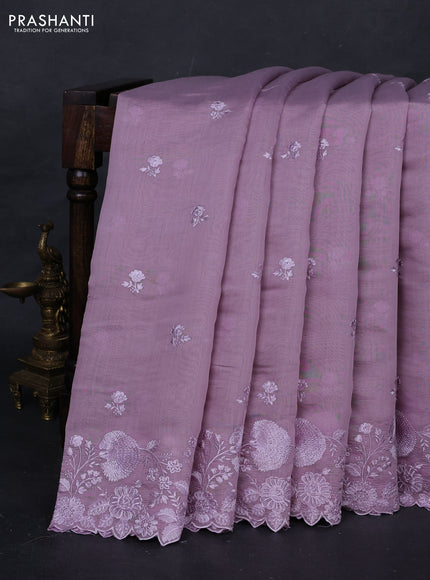 Lavender Mul Chanderi Saree - Embroidery