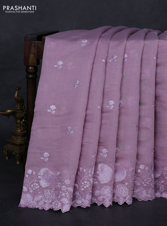 Lavender Mul Chanderi Saree - Embroidery
