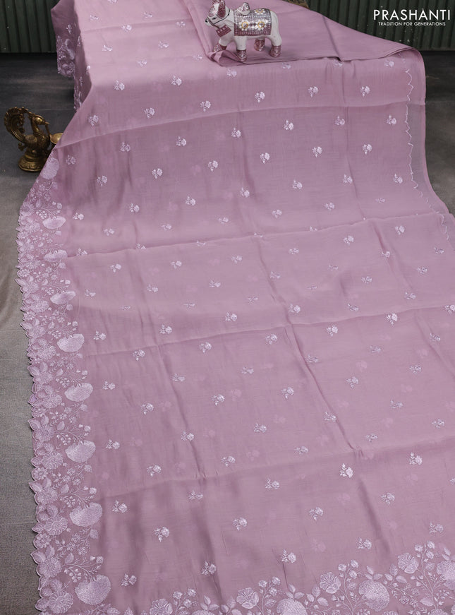 Lavender Mul Chanderi Saree - Embroidery