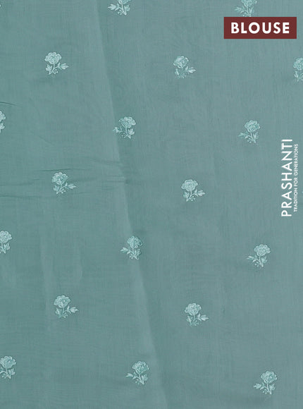 Teal Blue Mul Chanderi Saree - Embroidery