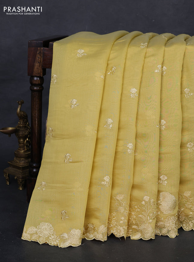 Yellow Mul Chanderi Saree - Embroidery