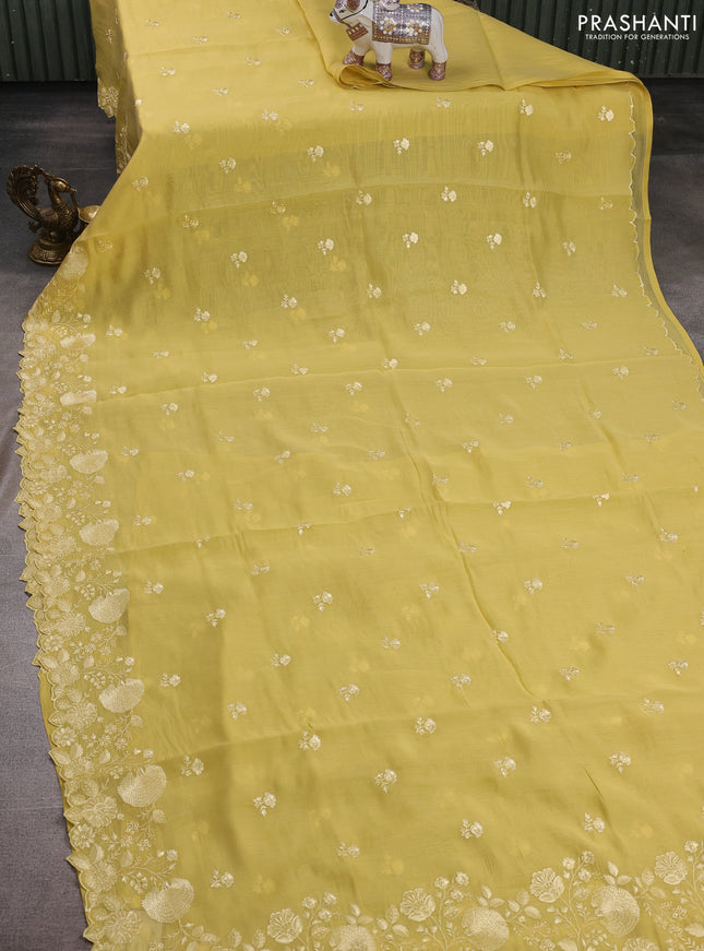 Yellow Mul Chanderi Saree - Embroidery