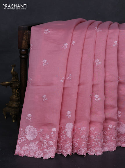 Peach Pink Mul Chanderi Saree - Embroidery