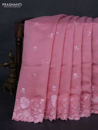 Peach Pink Mul Chanderi Saree - Embroidery