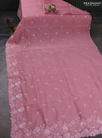 Peach Pink Mul Chanderi Saree - Embroidery