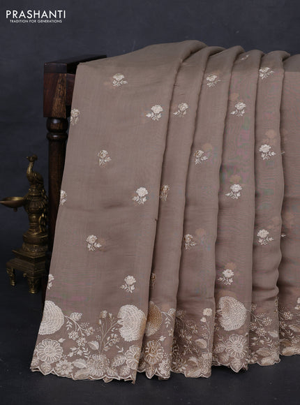 Beige Mul Chanderi Saree - Embroidery