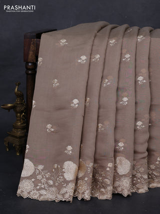 Beige Mul Chanderi Saree - Embroidery