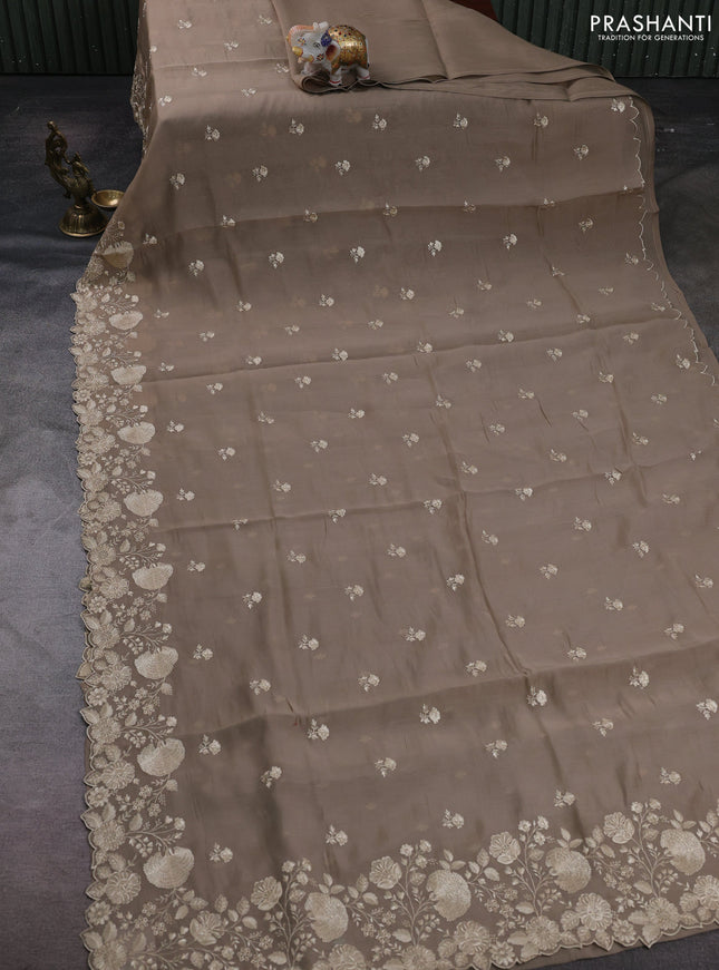 Beige Mul Chanderi Saree - Embroidery