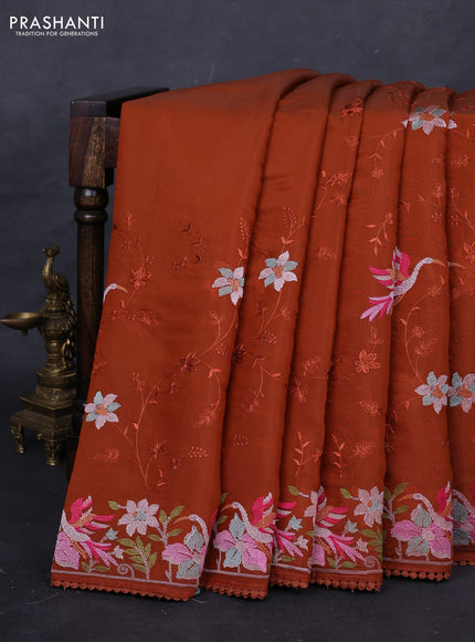 Rust  Mul Chanderi Saree - Embroidery