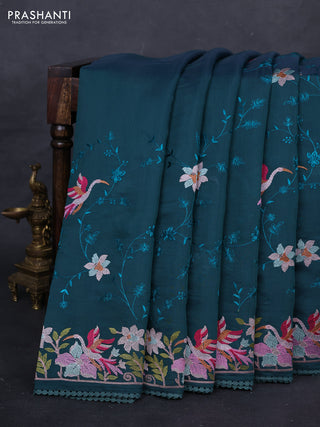 Pecock Green Mul Chanderi Saree - Embroidery