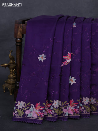 Violet Mul Chanderi Saree - Embroidery