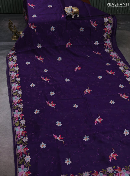 Violet Mul Chanderi Saree - Embroidery
