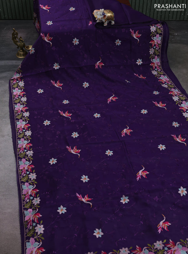 Violet Mul Chanderi Saree - Embroidery