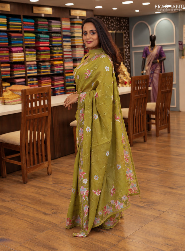 Green Mul Chanderi Saree - Embroidery