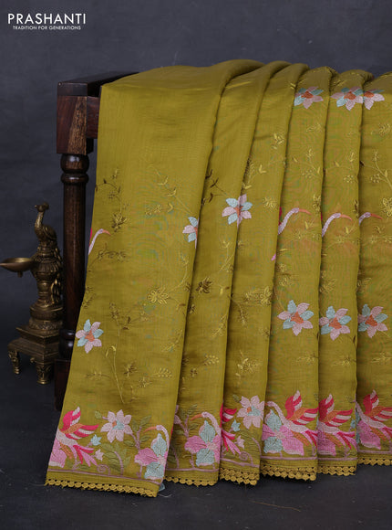 Green Mul Chanderi Saree - Embroidery