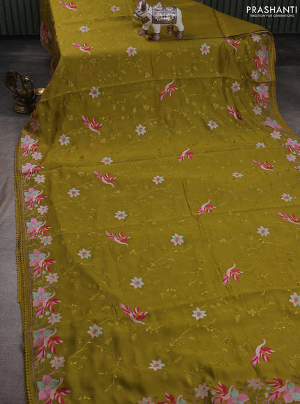 Green Mul Chanderi Saree - Embroidery