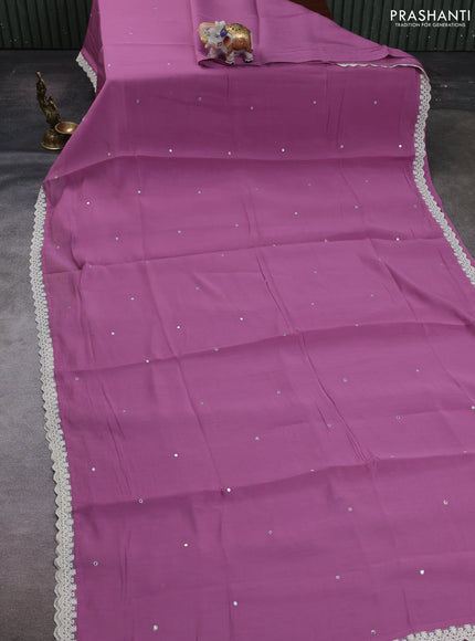 Mauve Pink Mul Chanderi Saree - Embroidery