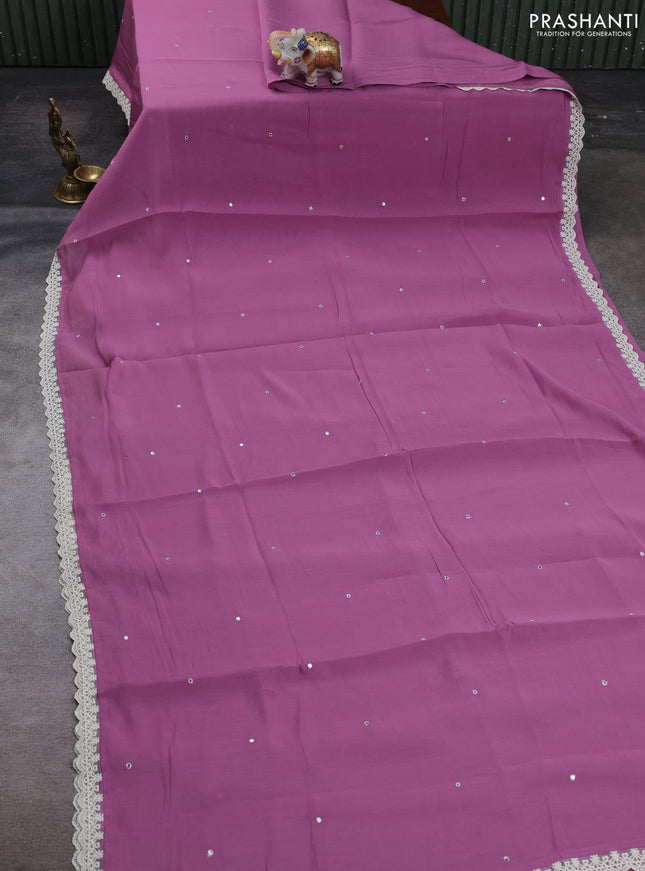 Mauve Pink Mul Chanderi Saree - Embroidery