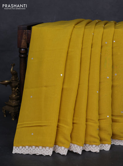 Mustard Yellow Mul Chanderi Saree - Embroidery