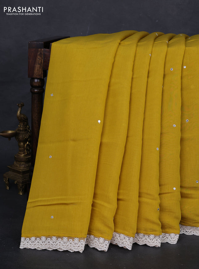 Mustard Yellow Mul Chanderi Saree - Embroidery
