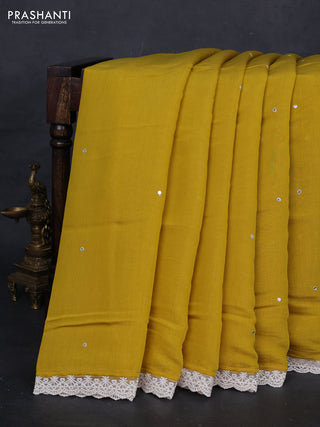 Mustard Yellow Mul Chanderi Saree - Embroidery