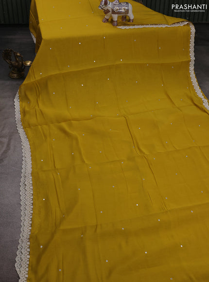 Mustard Yellow Mul Chanderi Saree - Embroidery