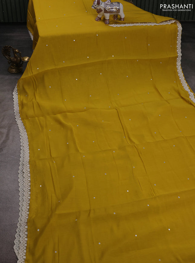 Mustard Yellow Mul Chanderi Saree - Embroidery