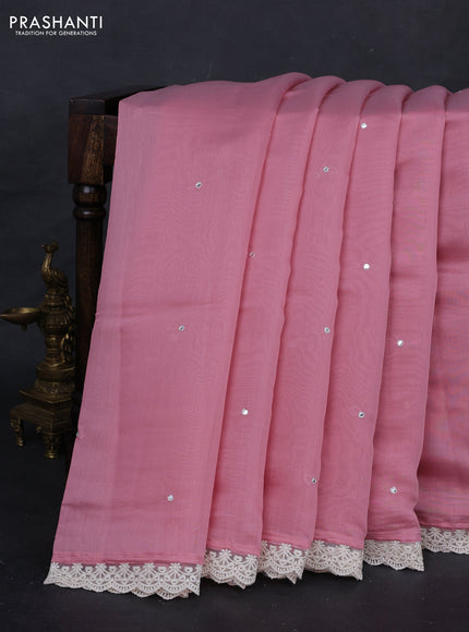 Peach Pink Mul Chanderi Saree - Embroidery