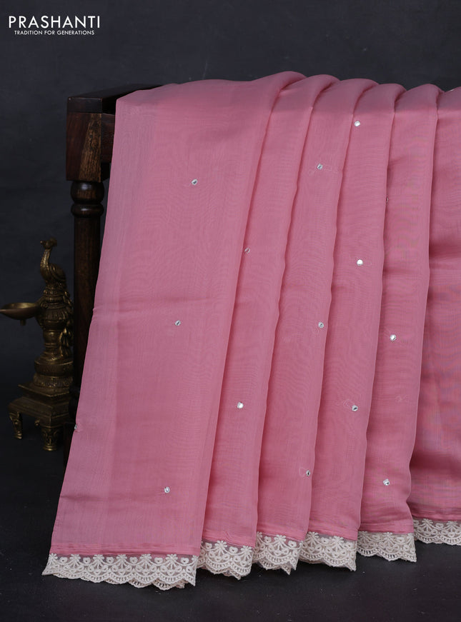 Peach Pink Mul Chanderi Saree - Embroidery
