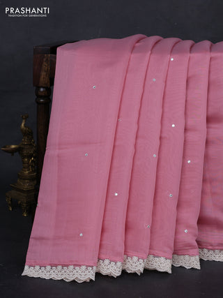 Peach Pink Mul Chanderi Saree - Embroidery